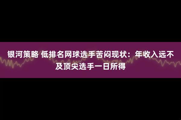 银河策略 低排名网球选手苦闷现状：年收入远不及顶尖选手一日所得